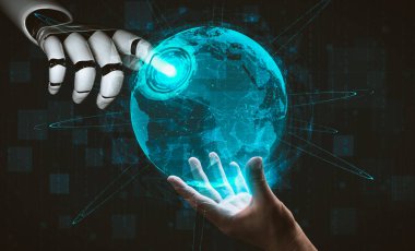Yapay zeka ve makine öğrenimi AI droid robotu veya cyborg