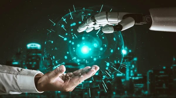 Yapay zeka ve makine öğrenimi AI droid robotu veya cyborg