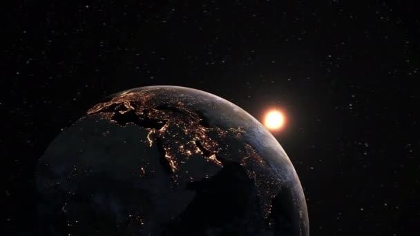 Планета Земля 3D орбитальная анимация с реалистичной географической поверхностью и облаками — стоковое видео
