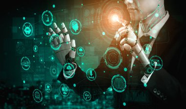 Yapay zeka ve makine öğrenimi AI droid robotu veya cyborg