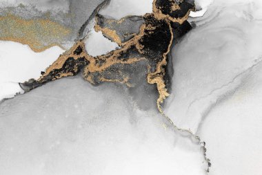 Kağıt üzerinde mermer sıvı mürekkep resminin siyah altın soyut arkaplanı .