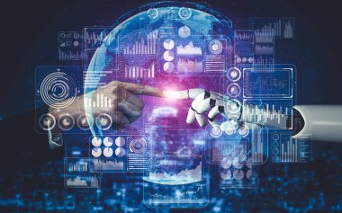 Yapay zeka ve makine öğrenimi AI droid robotu veya cyborg