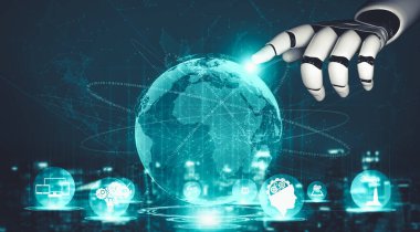 Yapay zeka ve makine öğrenimi AI droid robotu veya cyborg