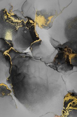 Kağıt üzerinde mermer sıvı mürekkep resminin koyu altın soyut arkaplanı .