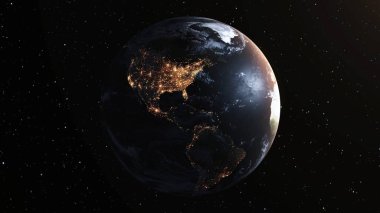 Gerçekçi coğrafya yüzeyi ve yörüngesel 3D bulut atmosferine sahip Dünya gezegeni