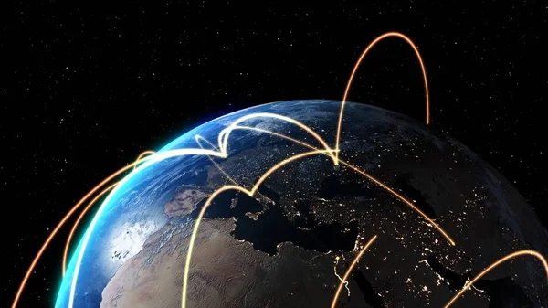 Globalne połączenie sieciowe i internetowe w orbitalnej kuli ziemskiej — Zdjęcie stockowe