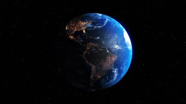Gerçekçi coğrafya yüzeyi ve yörüngesel 3D bulut atmosferine sahip Dünya gezegeni