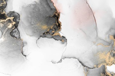 Kağıt üzerinde mermer sıvı mürekkep resminin siyah altın soyut arkaplanı .