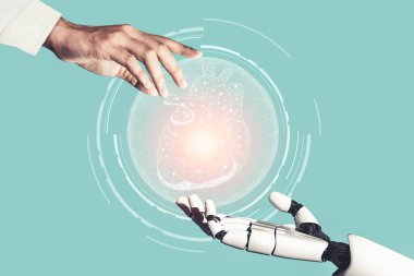 Gelecekteki hastanelerde çalışan tıbbi yapay zeka robotu.