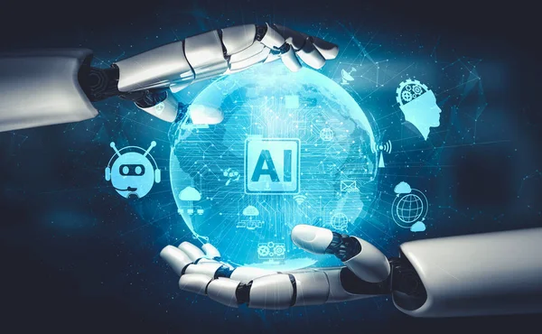 Yapay zeka ve makine öğrenimi AI droid robotu veya cyborg — Stok fotoğraf