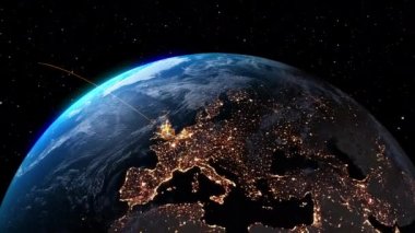Yörüngesel dünya animasyonunda küresel ağ ve internet bağlantısı