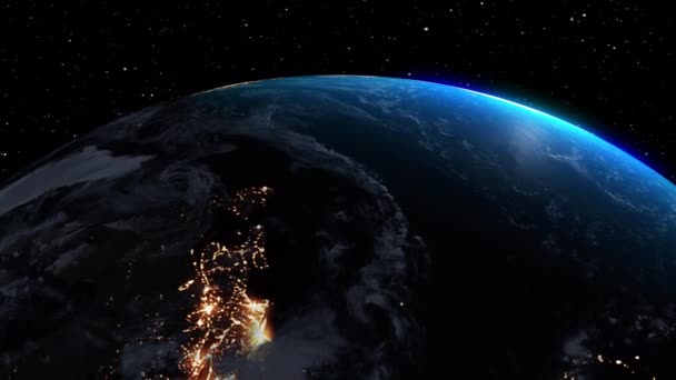 Planeta Země 3D orbitální animace s realistickým geografickým povrchem a mraky — Stock video