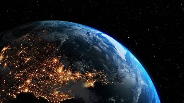 Gerçekçi coğrafya yüzeyi ve yörüngesel 3D bulut atmosferine sahip Dünya gezegeni