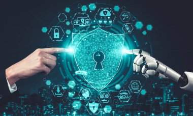 Yapay zeka ve makine öğrenimi AI droid robotu veya cyborg