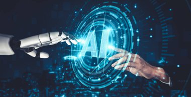 Yapay zeka ve makine öğrenimi AI droid robotu veya cyborg