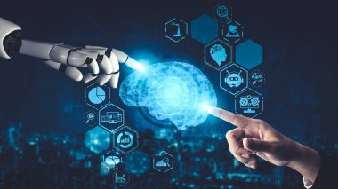 Yapay zeka ve makine öğrenimi AI droid robotu veya cyborg