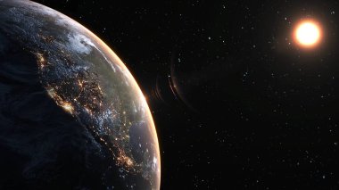 Gerçekçi coğrafya yüzeyi ve yörüngesel 3D bulut atmosferine sahip Dünya gezegeni