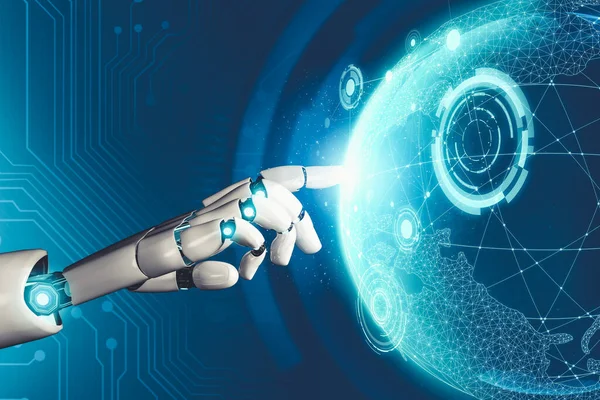 Futurystyczne myślenie AI o koncepcji sztucznej inteligencji robota droida — Zdjęcie stockowe