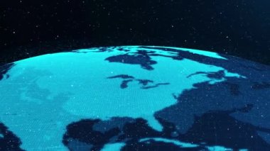 Uzayda ağ teknolojisi kavramını gösteren dijital dünya 3D yörünge dönüşü