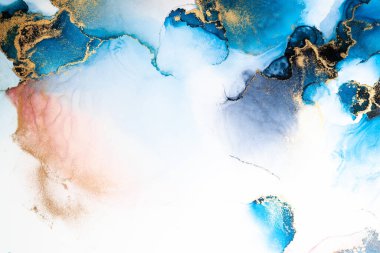 Kağıt üzerinde mermer sıvı mürekkep resminin lüks mavi soyut arkaplanı .