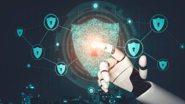 Yapay zeka ve makine öğrenimi AI droid robotu veya cyborg