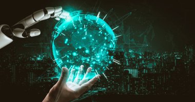 Yapay zeka ve makine öğrenimi AI droid robotu veya cyborg