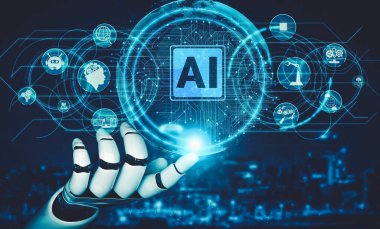 Yapay zeka ve makine öğrenimi AI droid robotu veya cyborg