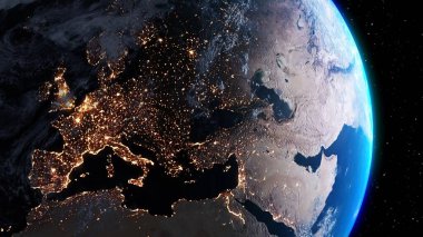 Gerçekçi coğrafya yüzeyi ve yörüngesel 3D bulut atmosferine sahip Dünya gezegeni