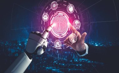 Yapay zeka ve makine öğrenimi AI droid robotu veya cyborg