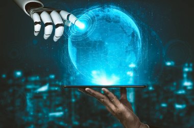 Yapay zeka ve makine öğrenimi AI droid robotu veya cyborg
