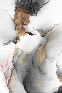 Kağıt üzerinde mermer sıvı mürekkep resminin siyah altın soyut arkaplanı .