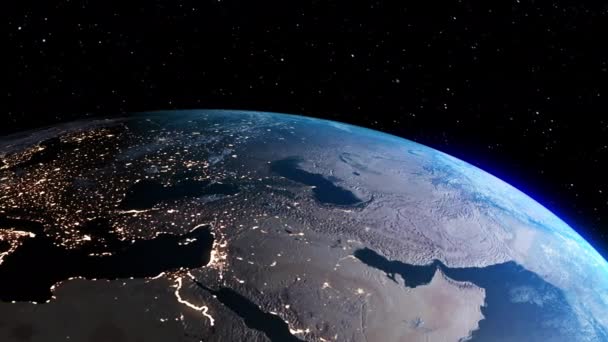 Планета Земля 3D орбітальна анімація з реальними географічними поверхнями і хмарами — стокове відео