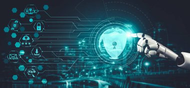 Yapay zeka ve makine öğrenimi AI droid robotu veya cyborg