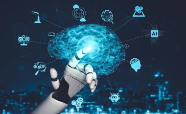 Yapay zeka ve makine öğrenimi AI droid robotu veya cyborg