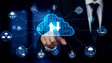 Kurnaz iş ağı konsepti için bulut hesaplama teknolojisi ve çevrimiçi veri depolama