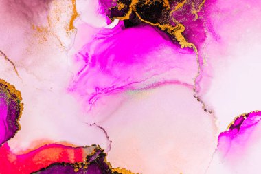 Kağıt üzerinde mermer sıvı mürekkep resminin pembe altın soyut arkaplanı .