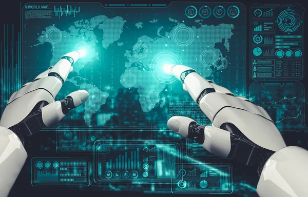 Intelligenza artificiale e apprendimento automatico futuri per robot o cyborg droidi AI — Foto Stock