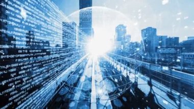 Fütürist küresel ağ ve üç boyutlu dijital veri transferi grafiği