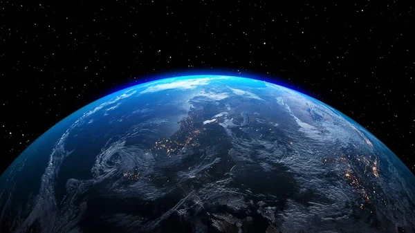 Πλανήτης γη με ρεαλιστική επιφάνεια γεωγραφία και τροχιακή ατμόσφαιρα σύννεφο 3D — Φωτογραφία Αρχείου