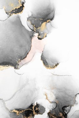 Kağıt üzerinde mermer sıvı mürekkep resminin siyah altın soyut arkaplanı .