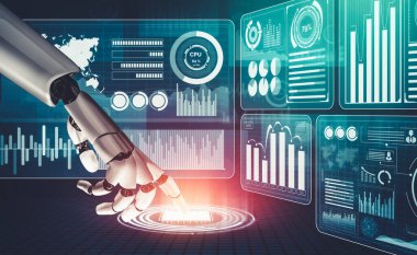 Geleceğin yapay zekası robot yapay zeka kavramını düşünüyor.