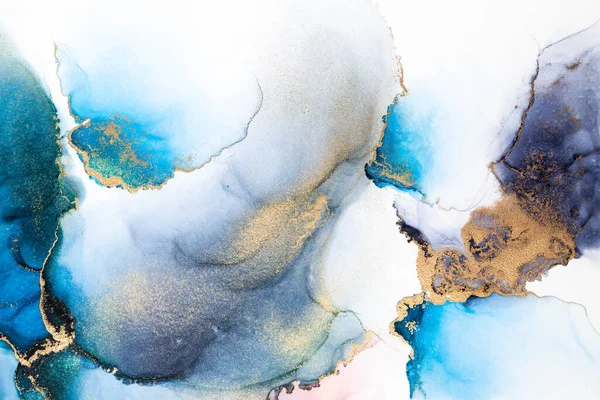 Luxusní modré abstraktní pozadí mramorové tekuté inkoustu umění malba na papíře . — Stock fotografie