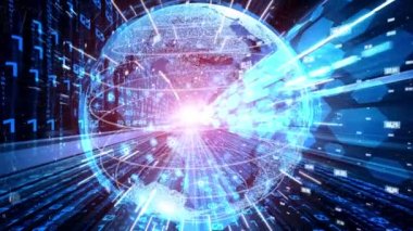 Fütürist küresel ağ ve üç boyutlu dijital veri transferi grafiği