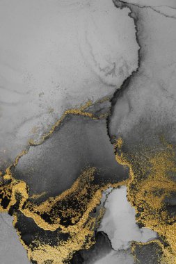 Kağıt üzerinde mermer sıvı mürekkep resminin koyu altın soyut arkaplanı .