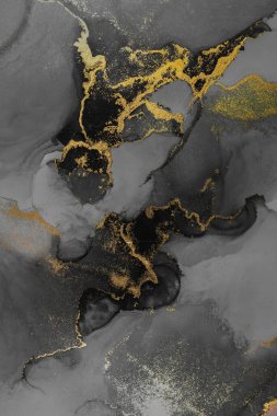 Kağıt üzerinde mermer sıvı mürekkep resminin koyu altın soyut arkaplanı .