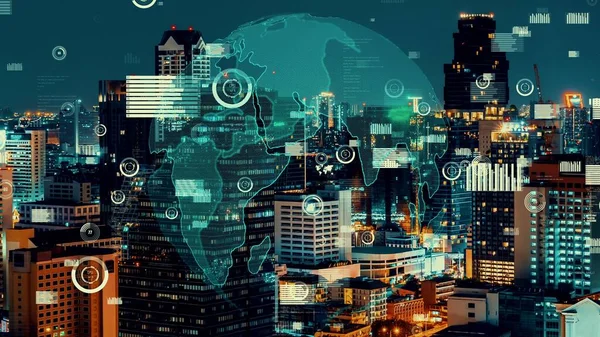 Globální připojení a změna internetové sítě v chytrém městě — Stock fotografie