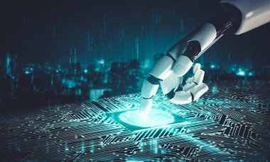 Yapay zeka ve makine öğrenimi AI droid robotu veya cyborg