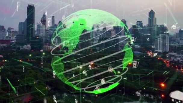 La tecnología verde de la ciudad se desplaza hacia un concepto de alteración sostenible — Vídeo de stock