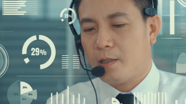 Kundsupport callcenter ger data med visuell grafik — Stockvideo