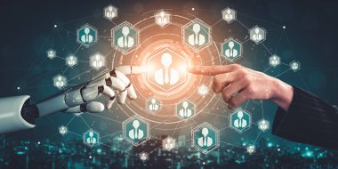 Yapay zeka ve makine öğrenimi AI droid robotu veya cyborg